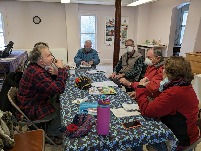 Beginning a fourth year of activity, an informal French conversation group, meets at the Edgecomb Community Church, Mondays from 10-11:30 a.m. (Photo courtesy Margot Stiassni)