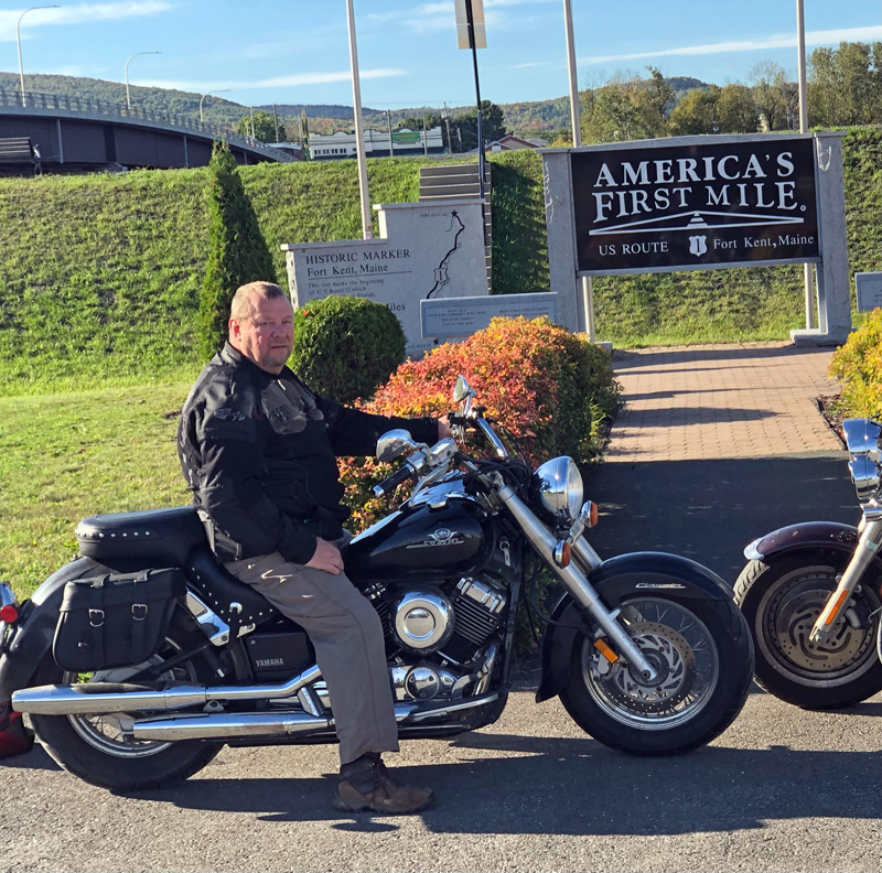 Last summer Terry Michaud and his cousin traveled to Fort Kent during a motorcycle tour. Michaud obtained his motorcycle license in 2018 and said he is looking forward to logging many more miles on the open road after retiring from the Lincoln County Sheriff's Office on Wednesday, Feb. 1. (Photo courtesy Terry Michaud)