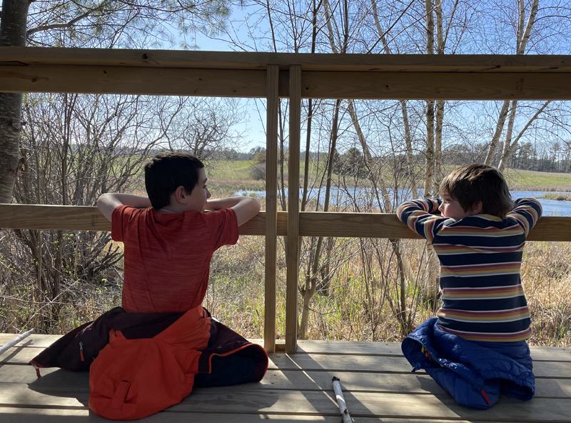 On Taproot Therapeutic Adventures, a program of Bristol-based Hearty Roots, children pause during outings to communicate and reflect, which can include journaling or conversation. The program will expand into additional Lincoln County schools this year. (Photo courtesy Jess Donohoe Ruhlin)
