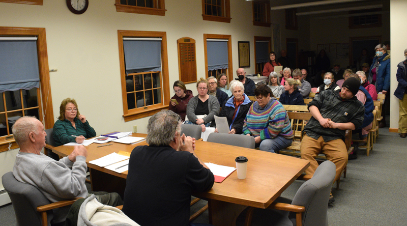 Nearly 40 people attend the South Bristol Select Board meeting on Thursday, Jan. 26 to express concerns about oversight in the town office. (Evan Houk photo)