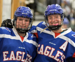 Marley (left) and Remy LeBel, of Newcastle, play ice hockey for Mt. Ararat. (Paula Roberts photo)