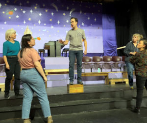 From left: Patty Hammar, Eliana Goldberg, Ben Shepard, Cathy Campbell, and Laurie Brown prepare for an upcoming performance of "Cinderella." (Photo courtesey Lincoln Theater)