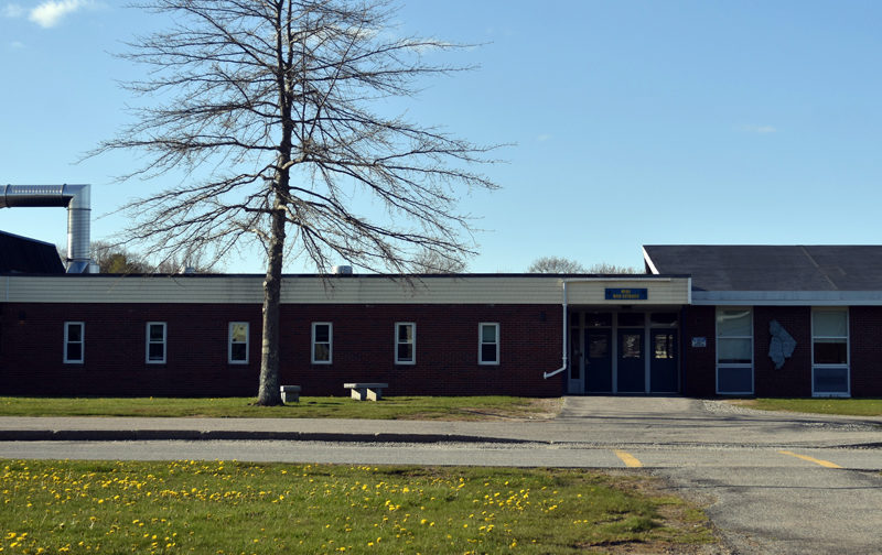 Medomak Valley High School in Waldoboro, constructed in 1968, is the centerpiece of an $81 million capital improvement bond for renovations and additions approved by the RSU 40 Board of Directors to appear before voters this November. (Elizabeth Walztoni photo)