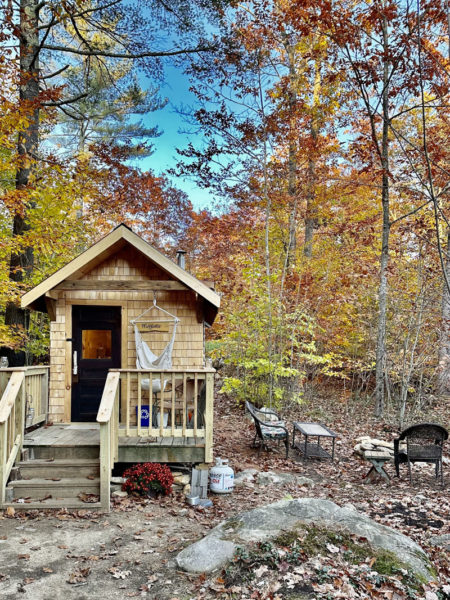 "Maybelle," one of the two cabins available at the new tiny cabin rental business in Whitefield, offers a quiet getaway on 100 acres of forest land. (Courtesy photo)