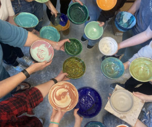 Handmade bowls by students at MVHS are ready for the 21st annual Empty Bowl Supper, to be held at Waldoboro high school Wednesday, May 24. (Photo courtesy Evelyn Overlock)