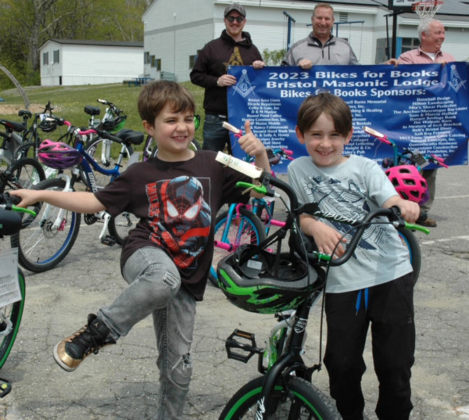 Students at the Bikes for Books event at Bristol Consolidated School. (Courtesy photo)