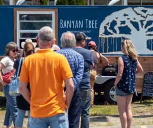 Customers wait to order at Banyan Tree on its opening day, Sunday, June 11. The food truck will be at Rising Tide Co-op in Damariscotta on Sundays for the foreseeable future. (Photo courtesy Dan D'ippolito)