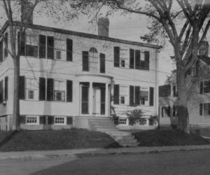 The house on the left is the Matthew Cottrill house, built in 1802. The building on the right is the Nathaniel Austin house, built in 1832. (Photo courtesy Calvin Dodge collection)