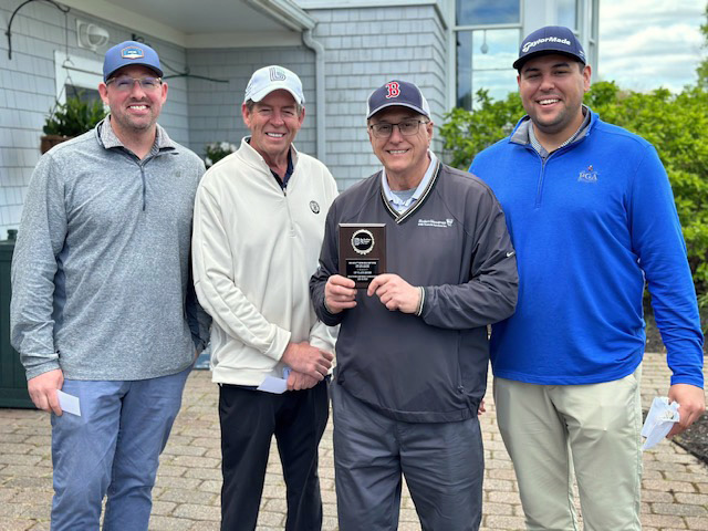 From left: Modern Woodmen team members Nate Hamlin, Chris McDonald, Paul Colasante, and Billy Colasante celebrate their first place gross win during Big Brothers Big Sisters of Mid-MaineÂ’s Golf Fore KidsÂ’ Sake event on May 26. (Courtesy photo)
