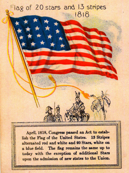 A postcard with flag of 20 stars and 13 stripes, circa 1818 (Photo courtesy Calvin Dodge)