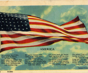 A postcard featuring the lyrics of "My Country, 'Tis of Thee, by Samuel Francis Smith (Photo courtesy Calvin Dodge)