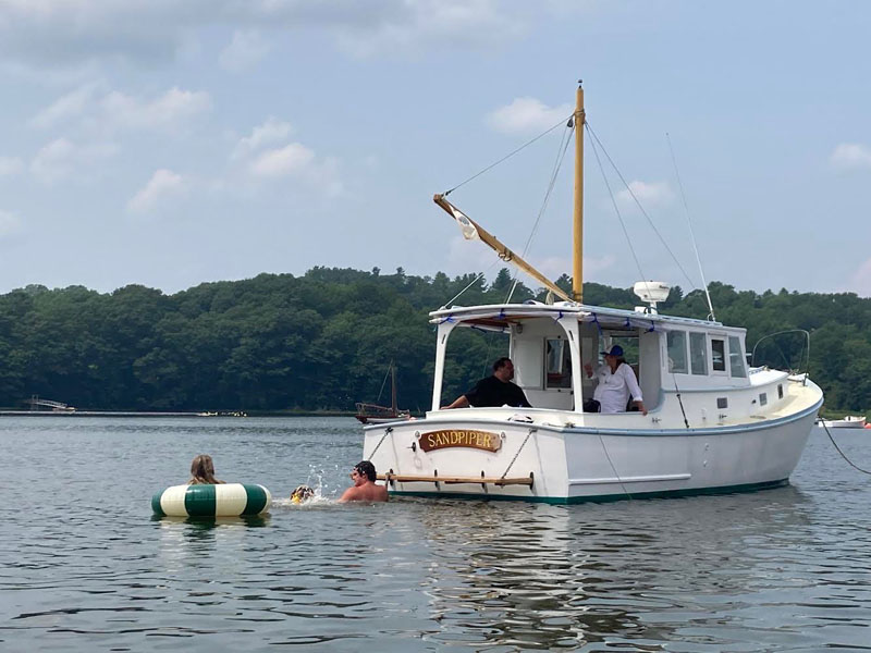 Guests on board Sandpiper during a Damariscotta River tour. Sandpiper Maine Excursions offers a variety of river tours and day charters. (Photo courtesy Sandpiper Maine Excursions)