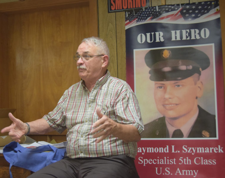 American Legion member Joel Morley asks for the Edgecomb Select Board's support for a project mounting banners on utility poles in town honoring local veterans. (Dylan Burmeister photo)