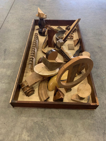 In the spirit of collaboration wooden assemblage, created at Lincoln Arts Festivals Art for Arts Sake annual show at Southport Islands Hodgdon Yacht Services on Saturday, Aug. 26. (Photo courtesy Andre Benoit)