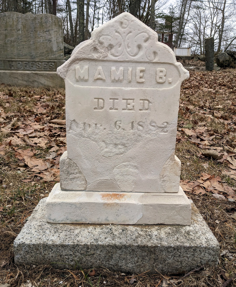 A childÂ’s headstone after repairs by the Damariscotta Historical Society (Courtesy photo)