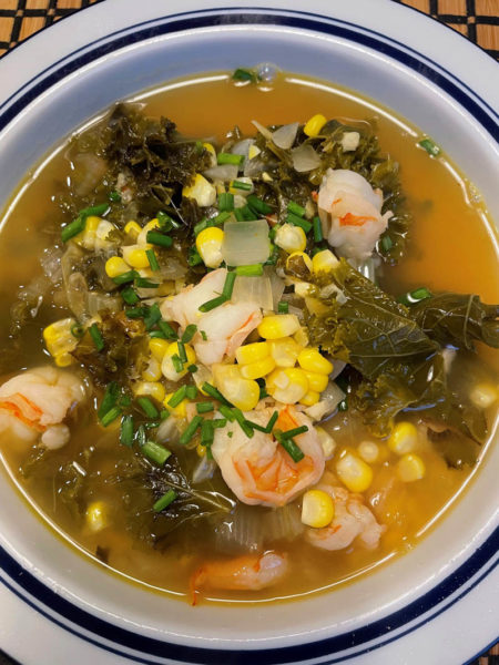 Ginger shrimp soup with kale and corn (Photo courtesy I. Winicov Harrington)