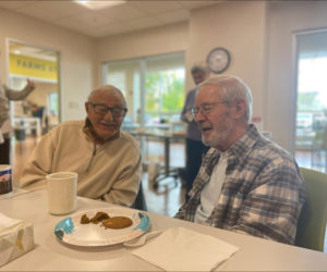 Community members enjoy conversation and lunch at the CLC YMCA in Damariscotta. (Photo courtesy CLC YMCA)