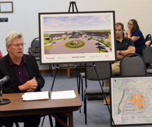 Daniel Maguire, managing partner of Sandy River Co., explains initial plans for the Clippership Landing nursing facility on Piper Mill Road to the Damariscotta Planning Board in August 2022. The project approval received a one-year extension from the board on Tuesday, Sept. 12. (LCN file)