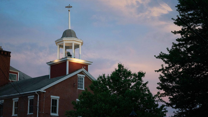 The Lincoln Academy bell tower. The removal of the tower was delayed due to a mechanical issue with the crane. A new date for the removal has not yet been scheduled. (Photo courtesy Lincoln Academy)