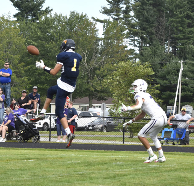 Gabe Lash tips away a pass intended for a Hampden Academy receiver. (Mic LeBel photo)