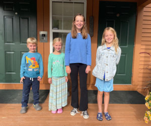 From left: Center for Teaching and Learning students Arlo Aeppli, Finley Barnes-Vieten, Meghan Arnold, and Estella Wigg celebrate being selected as finalists in Sarah Mook Poetry Contest. (Photo courtesy Center for Teaching and Learning)