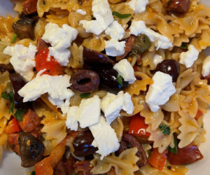 Spciy andouille pasta with cherry tomatoes (Photo courtesy I. Winicov Harrington)