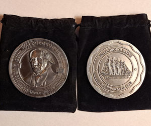 This 3-inch commemorative coin was completed with a finish called antique silver. The coins sold during Waldoboro's 250th anniversary celebration in June was completed with an antique copper finish. (Photo courtesy Waldoborough Historical Society)