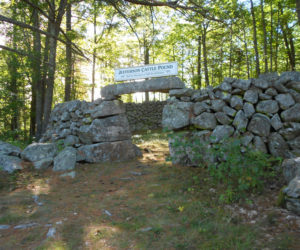 In 1829, Silas Noyes built the Jefferson Cattle Pound next to Route 126. The circular stone wall is about 6 feet high, enclosing a space about 40 feet wide on the inside. (Photo courtesy Arlene Cole)