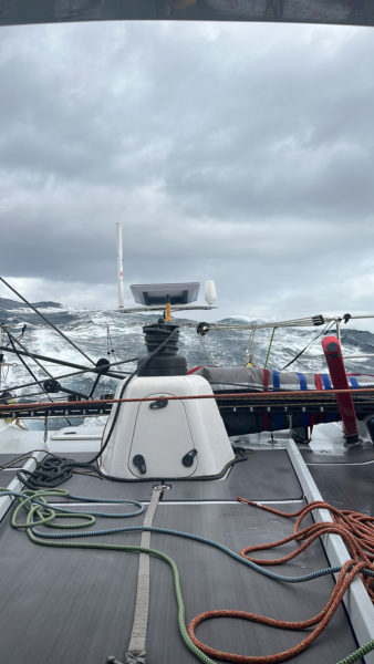 Cole Brauer experiences rough seas during delivery of First Light to Spain for the start of the race. (Photo courtesy Cole Brauer)