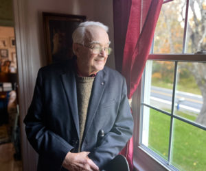 Bill Blodgett in the dining room of his home, which, according to Jasper Stahl, is the oldest frame house in Waldoboro.