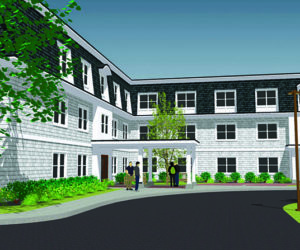 A street-level view of the housing building planned for the site of the A.D. Gray School building in Waldoboro. (Image courtesy Volunteers of America)