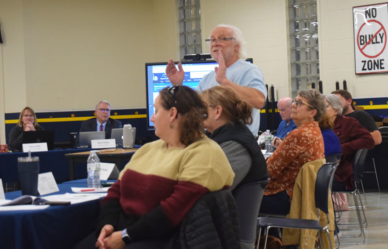 RSU 40 Board of Directors member Randy Kassa, of Warren, addresses the public during a public hearing about the districts proposed $81 million bond on Thursday, Oct. 26. (Molly Rains photo)