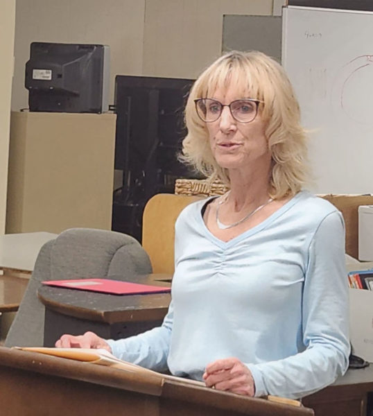 Gina Stevens addresses the Wiscasset School Committee after being named the Wiscasset Middle High School interim principal on Feb. 21. (LCN file photo)