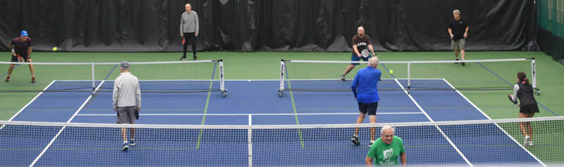 Members participate in open-play pickleball action at the Boothbay Region YMCA on Friday, Nov. 17. (Mic LeBel photo)