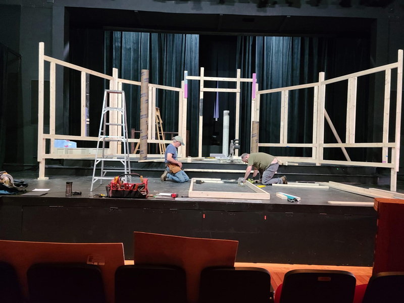 Crew members build the set for the Lincoln County Community Theater's production of "Slow Food." (Courtesy photo)