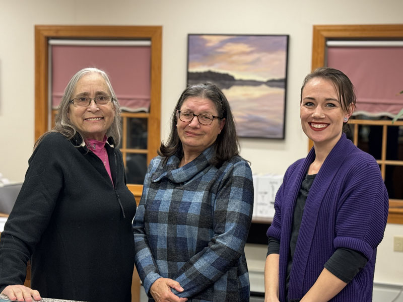 New South Bristol employees Jill Barbera (left), Margert Mormen (center), and Sandy Macphee are all smiles in the town office on Thursday, Nov. 30. The South Bristol Select Board appointed Barbera as town clerk and Mormen as administrative assistant at its Nov. 30 meeting. Macphee was appointed tax collector and treasurer at the boardÂ’s Nov. 17 meeting. (Johnathan Riley photo)