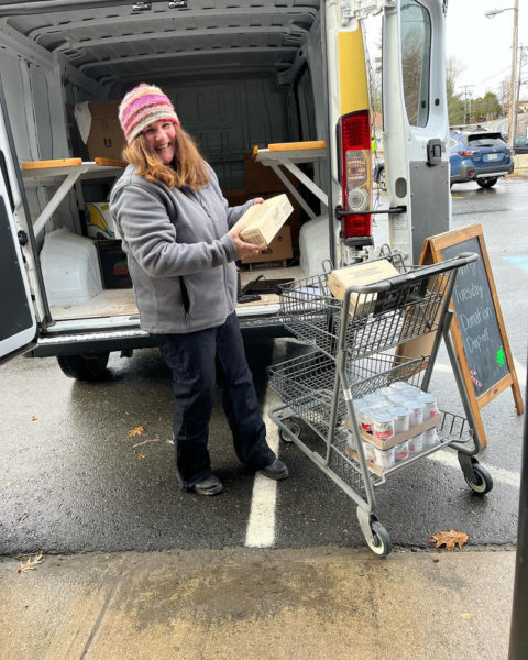 Michaela Stone receives donations at Rising Tide Co-op in Damariscotta on Giving Tuesday. (Photo courtesy Healthy Lincoln County)