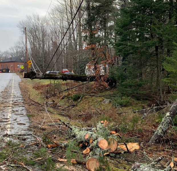 Power line down in Whitefield. (Photo courtesy Mary Dunn)