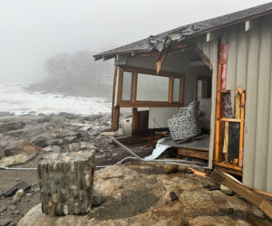 A home along Route 32 in Chamberlain was ripped off its stone pilings and from its fireplace in the Wednesday, Jan. 10 storm exposing the inside to the elements. Other homes were also damaged along Route 32 and Long Cove Road in the Jan. 10 and Saturday, Jan. 13 storms. (Johnathan Riley photo)