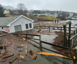 A boat house pulled into New Harbor by the Wednesday, Jan 10 storm. Local officials are urging residents to report damages from the Jan. 10 storm separately from any damages resulting from a potential storm Saturday, Jan. 13. (Johnathan Riley photo)