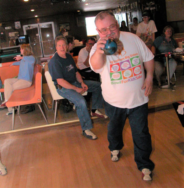Lawrence "Larry" Gross, throws down the lanes at Depatsy's Lanes in Waldoboro in 2004 for a Big Brother Big Sister fundraising event. Gross, who recently died, was a custodian at Great Salt Bay Community School for almost 30 years and was an integral part of the school's community. (LCN file photo)