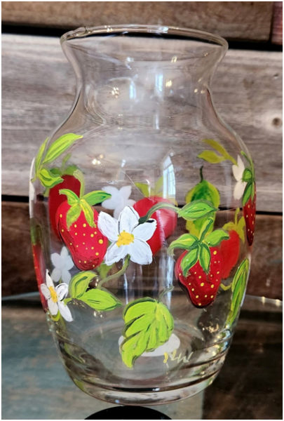 A sample of the strawberry inspired glass vases that will be painted during the Feed Our Scholars paint night Friday, Fri. 9. (Courtesy photo)