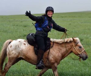 Jessie Dowling rides across Mongolia during the Mongol Derby in August 2023. (Photo courtesy Jessie Dowling)