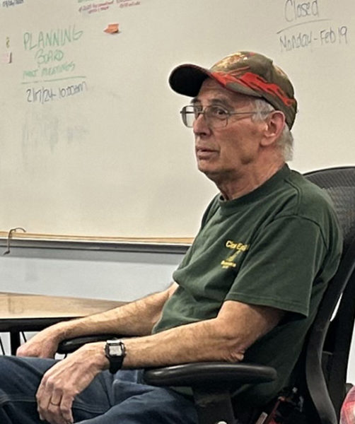 Somerville Fire Chief Mike Dostie discusses the potential impacts on Maine's volunteer fire departments from a proposed rule change by the federal Occupational Safety and Health Administration, during a meeting with the Somerville Select Board Wednesday, Feb. 14. (Molly Rains photo)