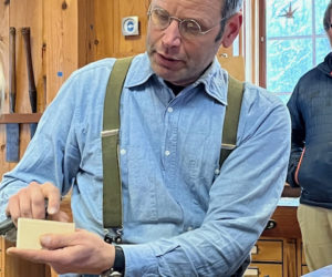 Kenneth Kortemeier led a full day of wood-working for five Great Salt Bay School students. (Photo courtesy Carpenter's Boat Shop)
