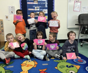 Mrs. Welchs kindergarten class enjoyed using their creativity to make cards with encouraging messages for American soldiers who have been deployed. (Photo courtesy Becky Hallowell)