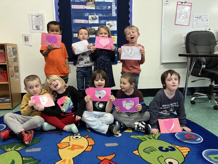 Mrs. WelchÂ’s kindergarten class enjoyed using their creativity to make cards with encouraging messages for American soldiers who have been deployed. (Photo courtesy Becky Hallowell)