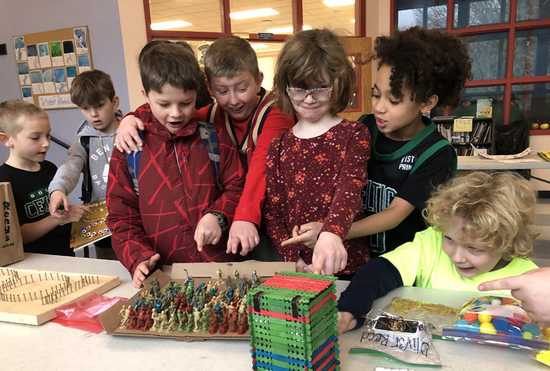 Nobleboro Central School students create collections of 100 items for the 100th day of school on Feb. 13. (Photo courtesy Nobleboro Central School)