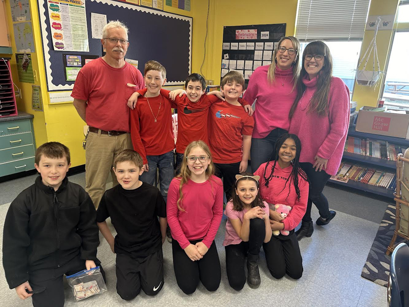 Students and staff celebrate 100 Day on Feb. 13 at Nobleboro Central School. It coincided with the schools Spirit Week, which included Twins Day and other special events. (Photo courtesy Nobleboro Central School)