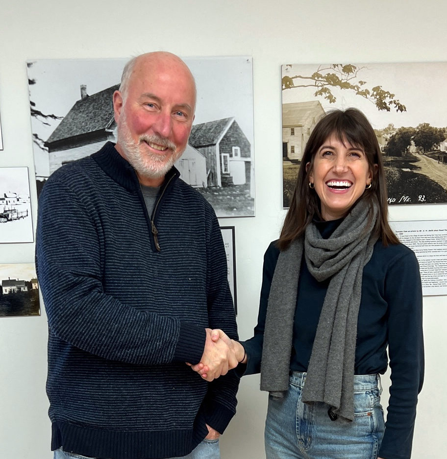 Old Bristol Historical Society President Mark Ziarnik welcomes Alison Brislin, the groupÂ’s new collections manager. (Photo courtesy Ed Kitson)